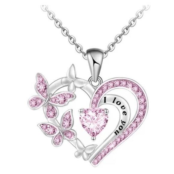 Jewelry - Pink Ice Heart Necklace Engraved